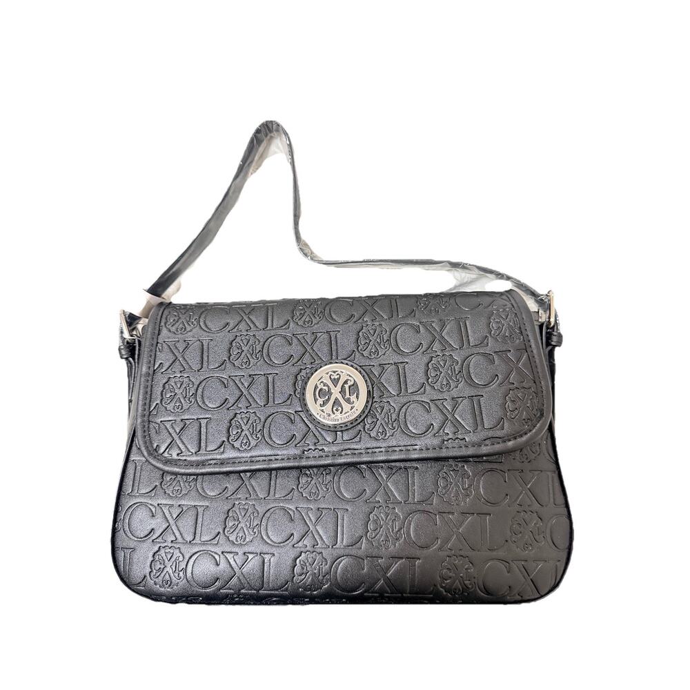 New CXL by Christian Lacroix – Clara Embossed Logo Shoulder Bag Black $98